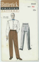 5545 MALE 1950S TRIM TAILORED CUFF PANTS PATTERN 30'' W